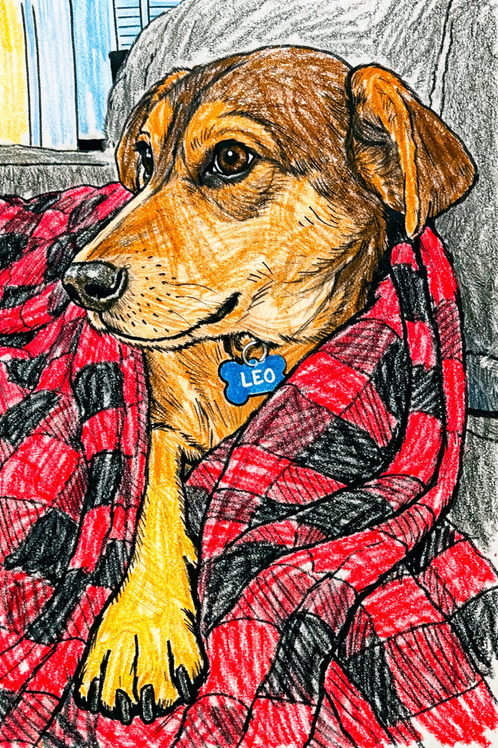 Leo's coloring page colored with crayons