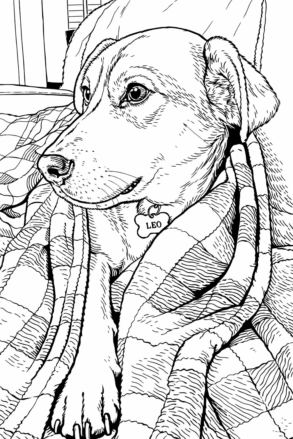 Leo converted to coloring book line art